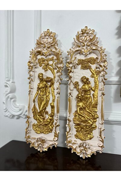 busraconcept Wall Cloth, Wall Decoration Set of 2, Cream-Gold Vintage Style, ...