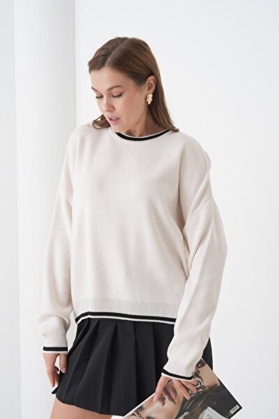 Noi Belis Oversized Color Block Soft Textured Knitwear Sweater Aw25Kz0107