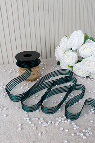 Mortex Emerald Green Hilton Striped Chiffon Ribbon 2.5 cm 20 Meters - Boda, Wedding, Engagement, Dowry, Gift, Decoration, Party