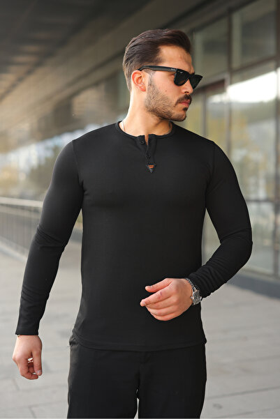 So far Basic Tişört Hakim Yaka Düğmeli Dar Kesim Uzun Kollu