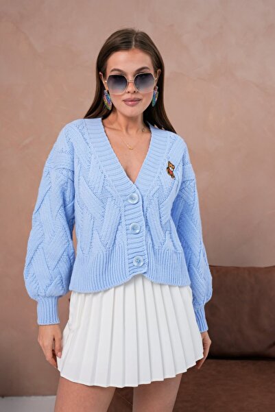 Noi Belis Oversized Hair Knit Textured Teddy Bear Buttoned Knitwear Cardigan Aw25Hi0067