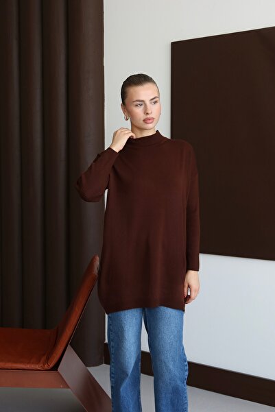 ilmek 22177 Pulover B basic pentru femei, confortabil, subțire, maro