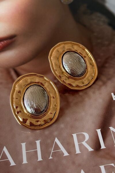 Trendy Butik Silver Color Oval Earrings