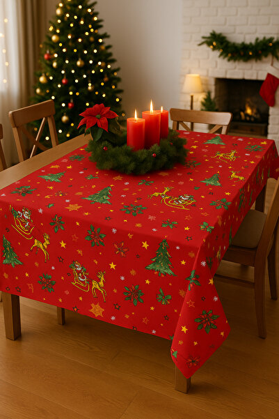 Hieve KIRMIZI MASA ÖRTÜSÜ 130x170 YILBAŞI NOEL KONSEPT