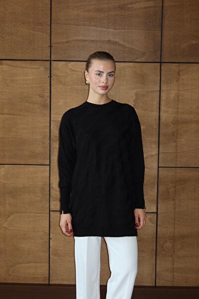 ilmek 25016 Pulover jacquard cu model în zig-zag pentru femei, negru