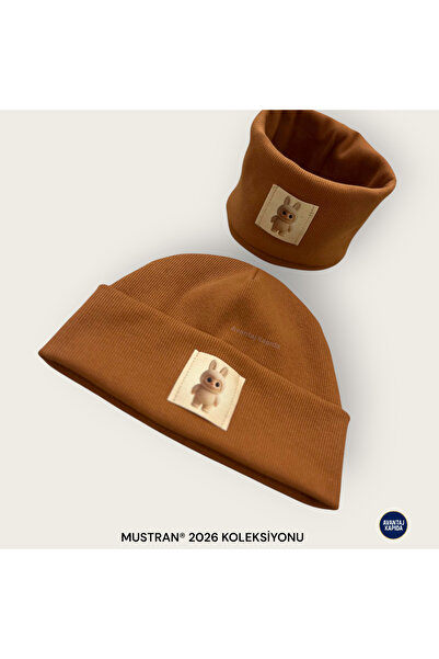 Mustran Labubu 4-12 Years Old Children's 2-Piece Beret Neck Collar Set 95% Cotton Handmade |   Double Layer 4 Layer Ear Gift