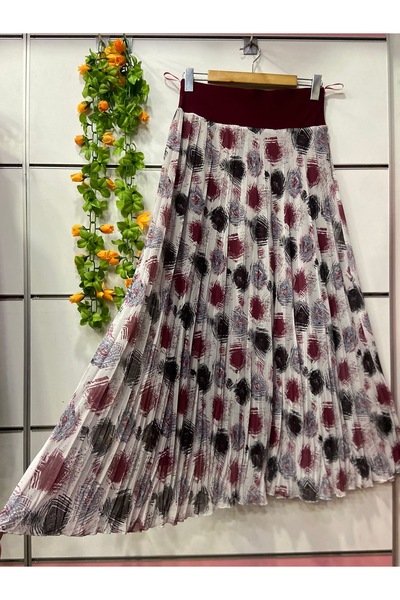 edu collection Patterned Chiffon Bell Skirt with Lining