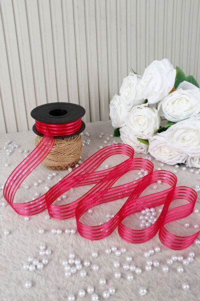 Mortex Fuchsia Hilton Striped Chiffon Ribbon 2.5 cm 20 Meters - Wedding, Engagement, Dowry, Gift, Decoration, Party