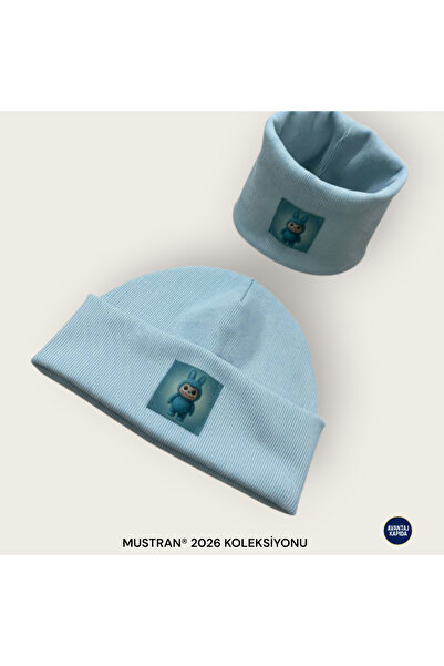 Mustran Labubu 4-12 Years Old Children's 2-Piece Beret Neck Collar Set 95% Cotton Handmade |   Double Layer 4 Layer Ear Gift