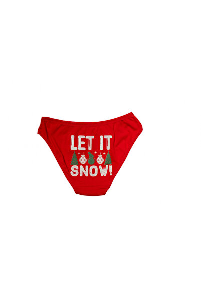 pilelistore Red Christmas Patterned Let It Snow Cotton Underwear