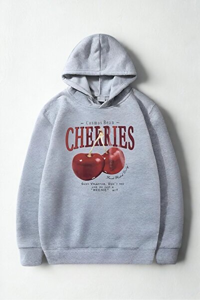 Baxia Girls - Boys Children's Cherries Printed Hooded Sweatshirt Gray Black B...