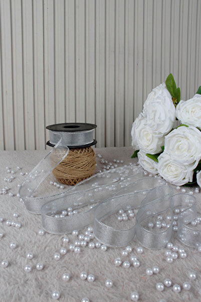 Mortex Silver Chiffon Ribbon 2.5 cm 20 m - Gift Wrapping, Wedding, Engagement, Trousseau, Gift, Decoration, Birthday, Party