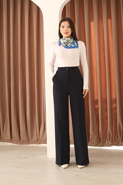 polle Kadın Lacivert Pilesiz Palazzo Pantolon