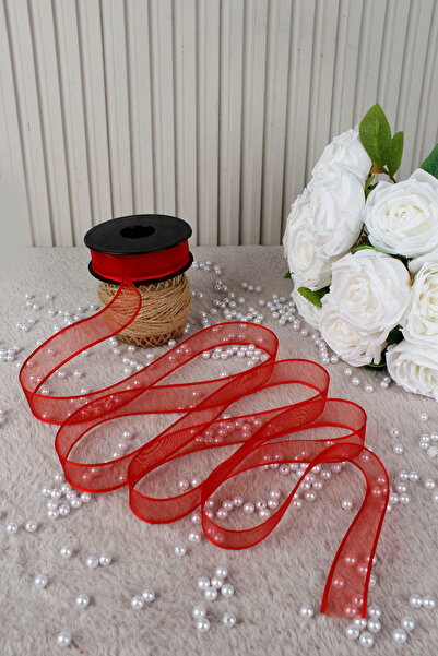Mortex Red Chiffon Ribbon 2.5 cm 20 Meters - Wedding, Engagement, Dowry, Gift, Decoration, Birthday, Party