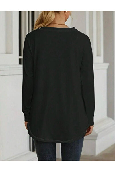 Moda Ebrar Women's Long Sleeve Round Neck Loose Two Thread Blouse