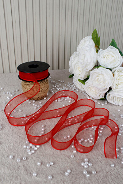 Mortex Red Chiffon Ribbon 2.5 cm 20 Meters - Wedding, Engagement, Dowry, Gift, Decoration, Birthday, Party
