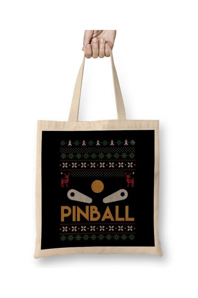 Toyaso Retro Ugly Christmas Sweater Arcade Pinball Design White Cloth Bag Long Handle Shopping Bag