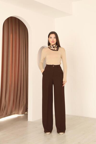 Hazel Women's Brown No-Pleat Palazzo Pants