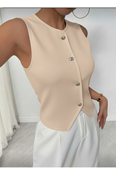 SLAW REZZ Women's Buttoned Knitwear Vest Stretch Fabric Vest