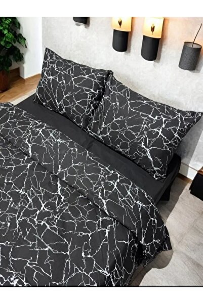 uykulife home collection Uykuli̇fe Double Size Black Marble Pattern Bedding Set
