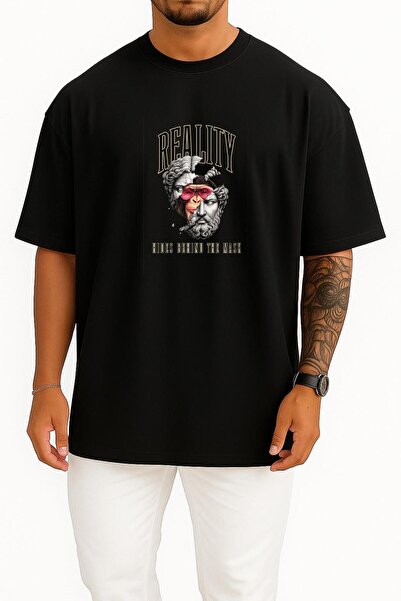 Bahriyeli Collection supradimensionat Călătoria se ascunde în spatele măștii - Evolution Monkey Chest cu imprimeu Unisex tricou