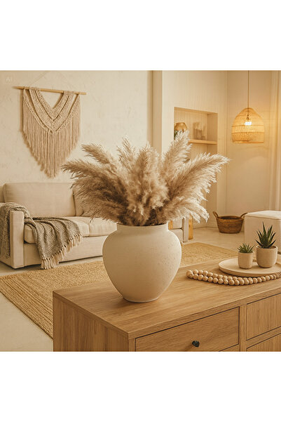 Lui Tasarım Nordic Style Decorative Textured Modern Stylish Ceramic Beige Color Pera Vase 20 cm