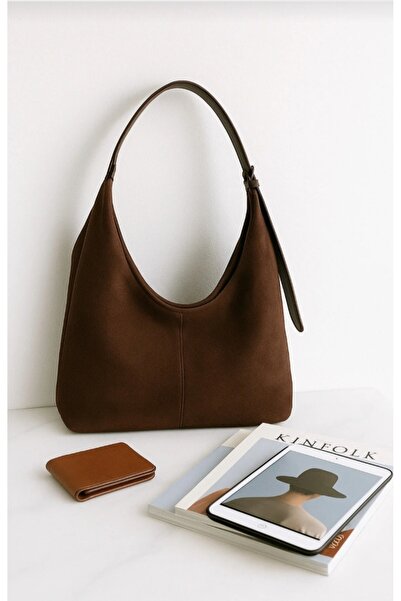 MY VİNTAGE Luxury Suede Textured Wide Shoulder Bag