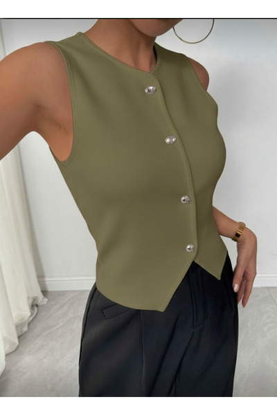 SLAW REZZ Women's Buttoned Knitwear Vest Stretch Fabric Vest