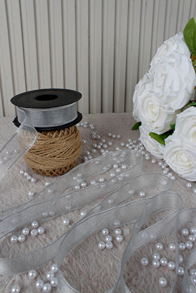 Mortex Silver Chiffon Ribbon 2.5 cm 20 m - Gift Wrapping, Wedding, Engagement, Trousseau, Gift, Decoration, Birthday, Party