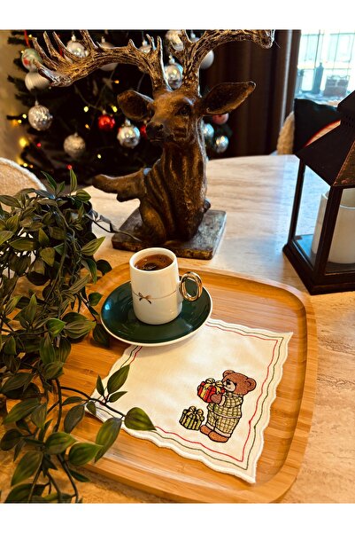 LİONYA DESİGN 2'li Teddy Bear Nakışlı Kahve ve Kokteyl Sunum Peçetesi - 15x15...