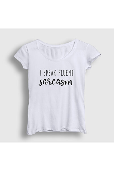 Presmono Women's White I Speak Fluent Sarcasm Irony Humor T-Shirt 582258Tt