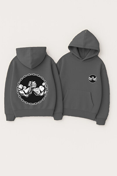 CLASSY.MODA Унисекс суитшърт с качулка, с голям размер и принт – за фитнес, б...