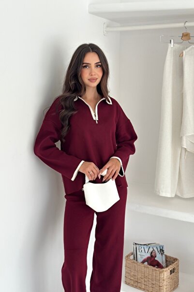 Noi Belis Oversized Half Zipper Polo Neck Knitwear Bottom-Top Set Aw25Au0048