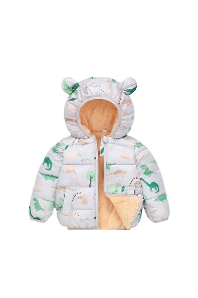 melisam.msg Kız Erkek Çocuk Dinazor Baskı İç Peluş Şişme Mont