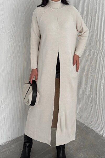 Noi Belis Maxiboy Turtleneck Slit Detailed Knitwear Dress Aw25El0025