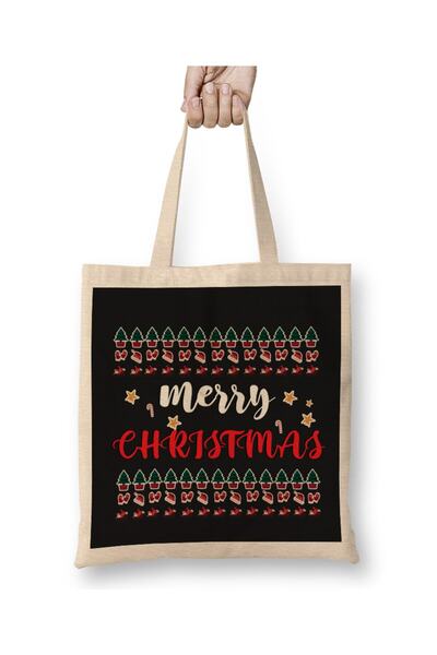 Toyaso Christmas New Year Merry Christmas White Cloth Bag Long Handle Shopping Bag