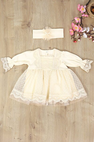 Sitilin Kız Bebek Elbisesi Bej Gelinlik Fransız Dantelli Mevlit Takımı Bebek ...