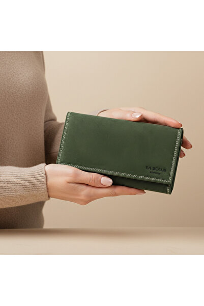 Micutz Women's wallet made of genuine leather, many compartments, Handmade, practical, modern design, Green