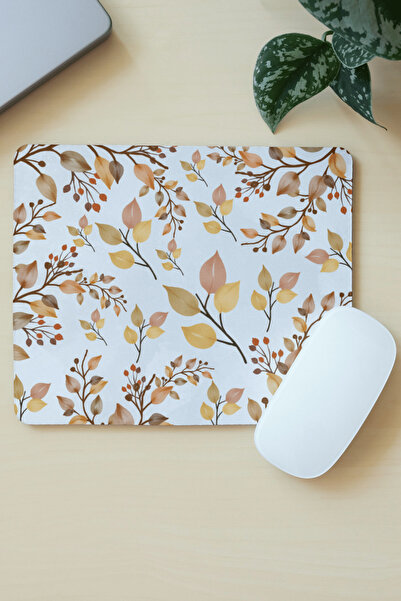 MAĞAZA DEPOM لوحة ماوس جمالية بنمط أوراق الخريف - مطبوع لوحة ماوس مع قاعدة غي...