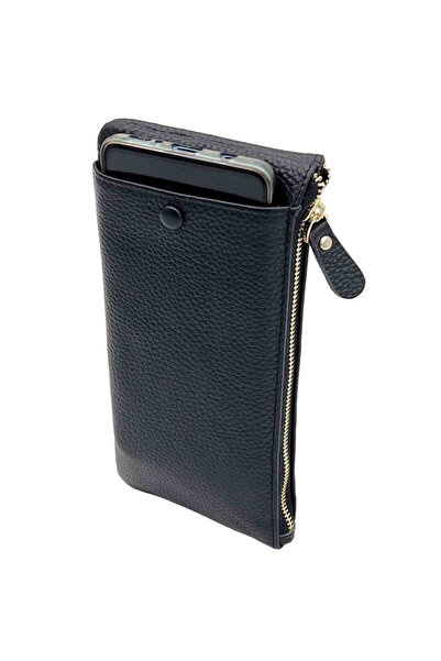 Micutz Women's Genuine Leather Wallet with Phone Compartment, Black Color