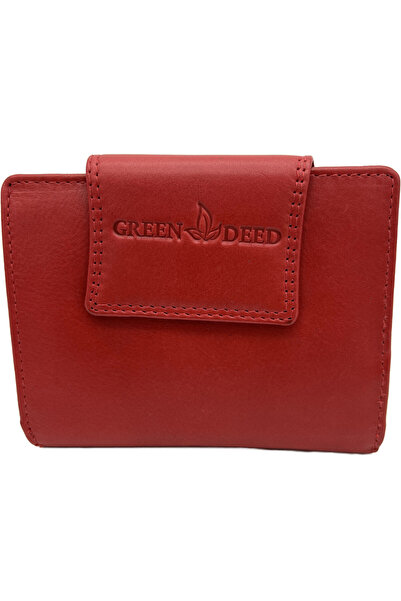 Micutz Compact Women's Wallet with Ergonomic Design, Genuine Leather, 9x12x3 cm, GREEN DEED, Red Color