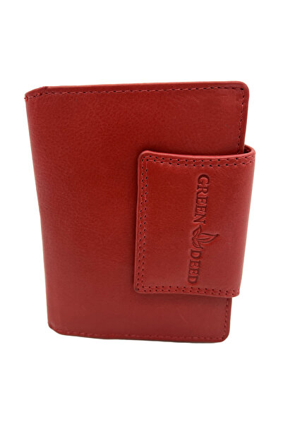 Micutz Compact Women's Wallet with Ergonomic Design, Genuine Leather, 9x12x3 cm, GREEN DEED, Red Color