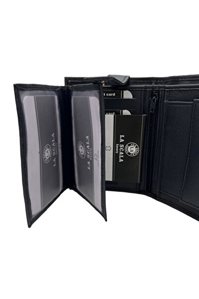 Micutz Women's Wallet, Genuine Leather, Ergonomic Design, Billfold Pocket, La Scala Luxury, Navy Blue