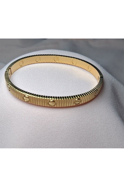 TwinRoots Kararmaz Çelik Gold Rengi Desenli Kelepçe Bileklik