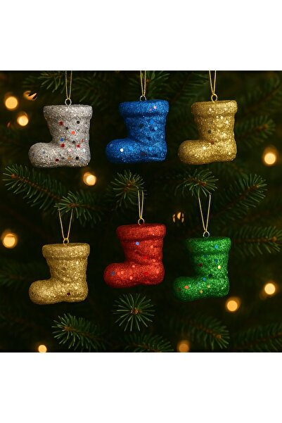 TİFOYS ✨   زينة شجرة عيد الميلاد – مجموعة من 6 أحذية لامعة وبراقة