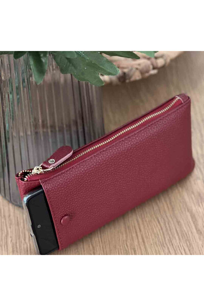 Micutz Women's Genuine Leather Wallet with Phone Compartment, Red Color