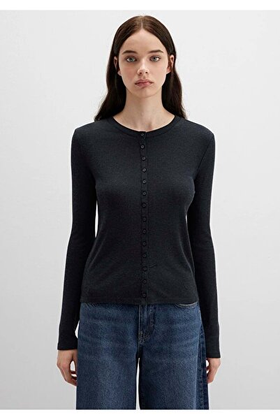 Mavi M1613652-80022 Button Detailed Black Long Sleeve T-Shirt Women's T-Shirt Black