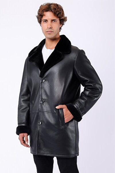Leather Club Siyah Silky Kürk İçlikli Hakiki Deri Kaban