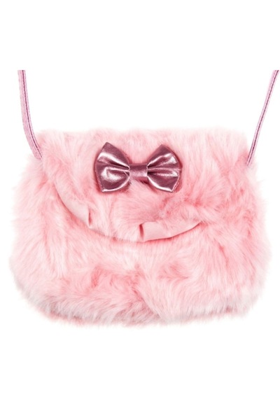 OEM Geantă roz cu fundă din blană artificială pentru copii 17 cm