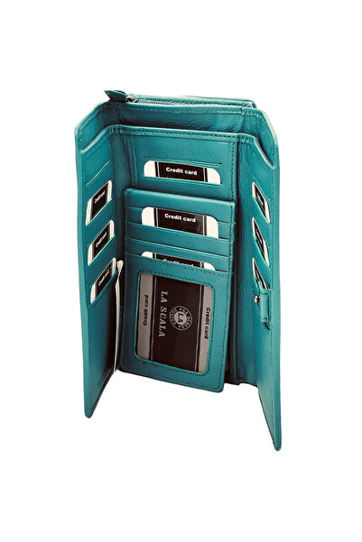Micutz Women's Wallet Made of Genuine Leather Micutz®, 19x10x5 cm, La Scala Luxury, Many Compartments, Turquoise